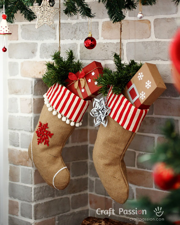 18 Burlap Christmas Stockings for Holiday Decor Plain 5