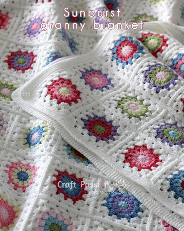 FREE Crochet Throw Blanket Patterns featured by top US crochet blog, Flamingo Toes: sunburst granny blanket