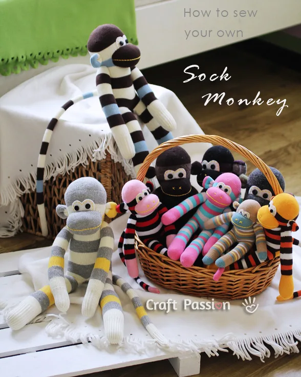 sock monkey stuffed animal free sewing pattern craft passion