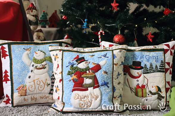Festive Christmas Snowman Green Patchwork Pillow Sham 
