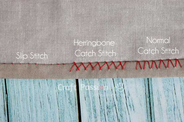 basic hand sewing stitches: hem stitch, catch stitch, herringbone catch stitch
