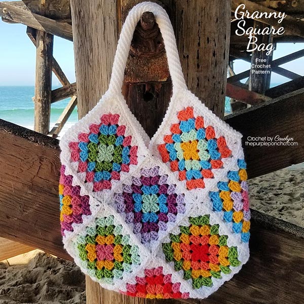 I Granny Square Bag Crochet Pattern white beach thepurpleponcho.com Crochet by Carolyn 1