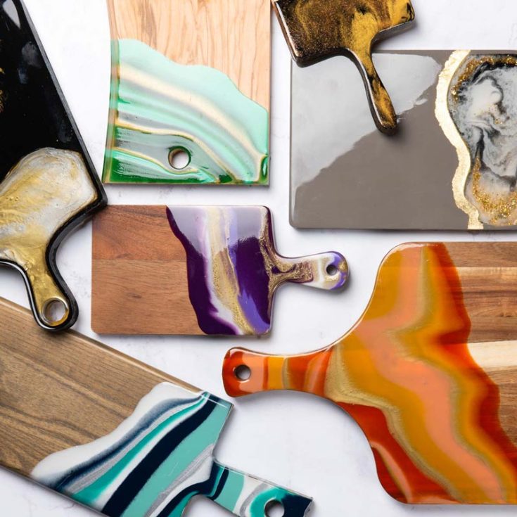 Besides serving trays, resin can make cutting boards due to their durability. If you don't want the board to accumulate scratches, use it as a resin charcuterie board. An intermediate level is required for this resin craft.