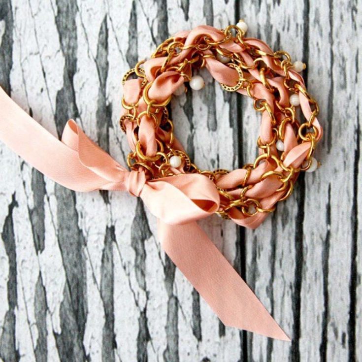 This sweet bracelet is all wrapped up with a gold chain and gorgeous vintage style ribbons, adorned with fun little pearls. It&rsquo;s the perfect bracelet project for a beginner, combining elegance and simplicity into a delightful piece of jewelry.