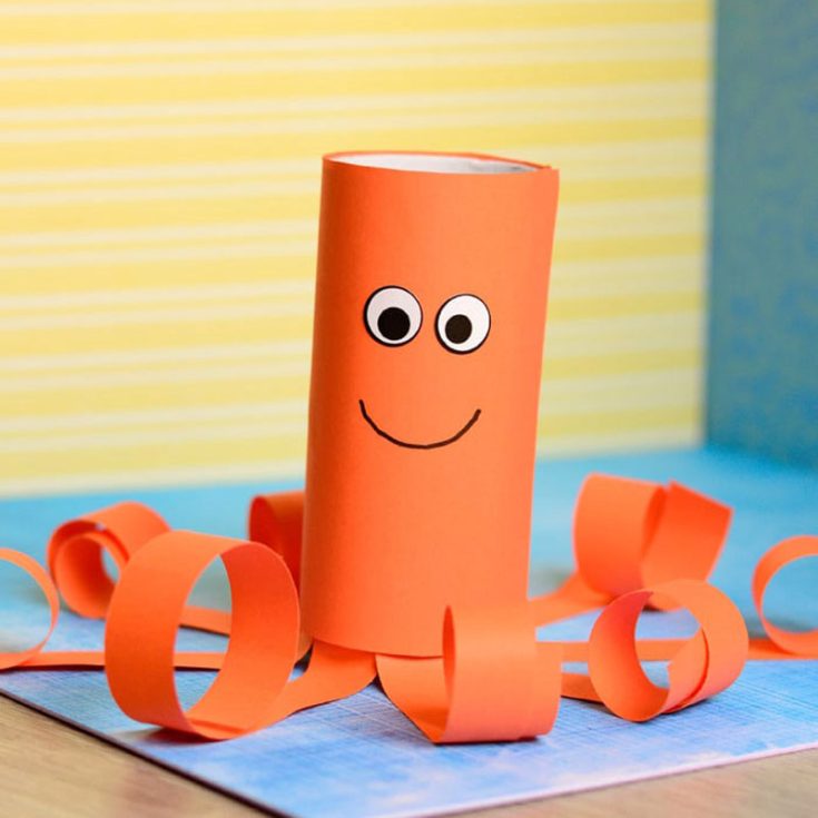 Create an undersea friend with this adorable paper tube octopus craft! Paint the roll in vibrant colors, then add eight bendy legs made from curled strips of colored paper. Draw on eyes and a smiling mouth for a cute and friendly octopus.