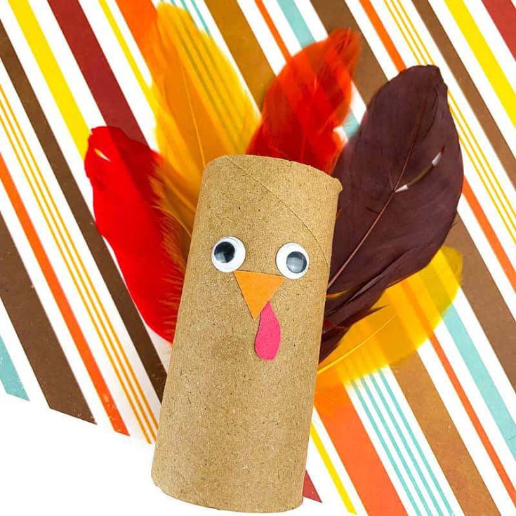 Gobble up some crafting fun with this festive toilet paper roll turkey! Add colorful feathers, a beak, and a wattle made from colored paper. Have your kids display it proudly as a Thanksgiving decoration.