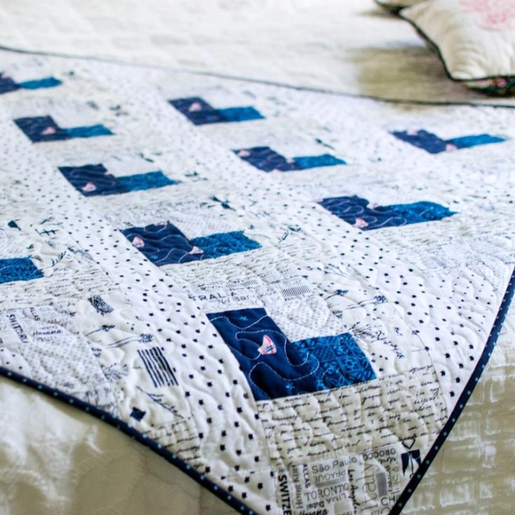 Have a look at this adorable baby heart log cabin design that is like a warm hug in quilt form! Each block begins with a low-volume neutral center square and utilizes two dark fabric strips to make the heart. The finished size is 42&rdquo; x 42&rdquo;.