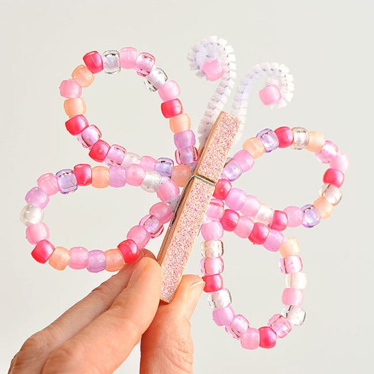 These beaded pipe cleaner butterflies are a great activity to help kids develop their fine motor skills with some creativity. You can craft these cute butterflies simple materials you probably already have at home and they are perfect as decorations or for your kids to play with after they are done crafting!