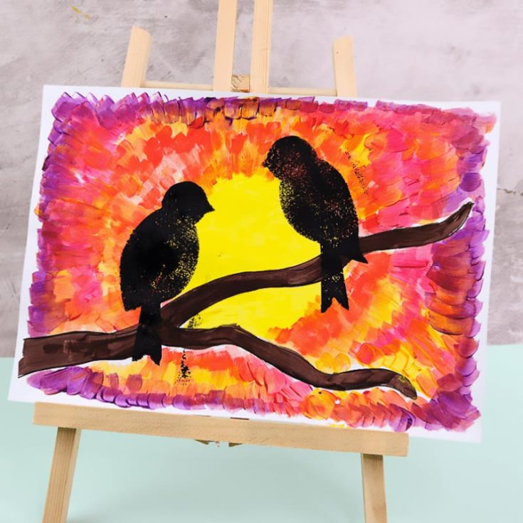 Paint a sky full of graceful birds that soar through the twilight of a canvas! This painting idea captures feathery friends that flock together, making a cohesive, dreamy background for any occasion.