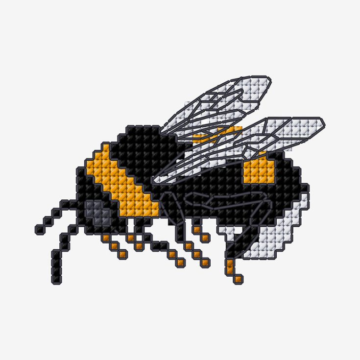 bumble bee free cross stitch pattern, small cross stitch project for beginners