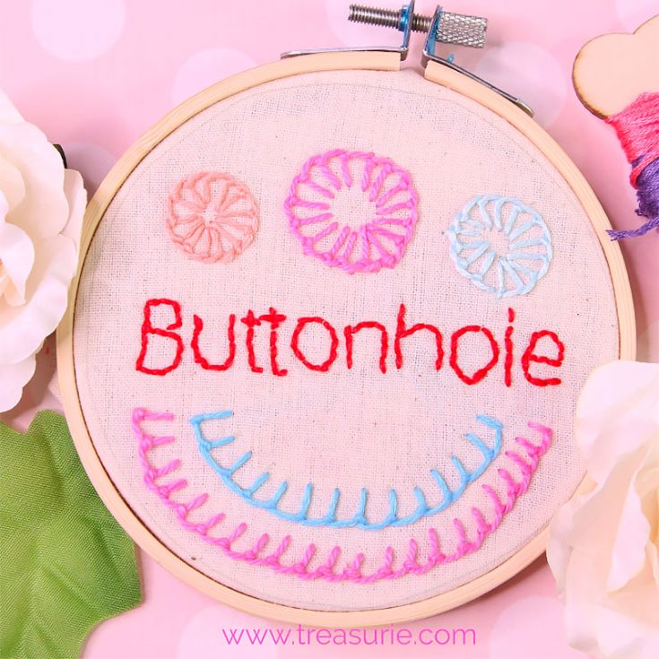 Buttonhole stitch embroidery is similar to a blanket stitch embroidery. It is used for edging or for creating lovely flower wheels.