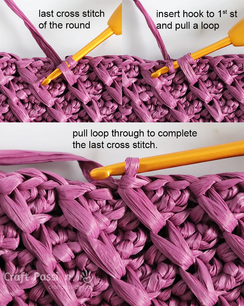 cable stitch crochet bag how to join crochet round seamlessly.