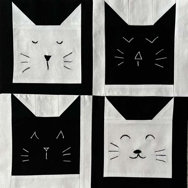 Here&rsquo;s another beginner quilt pattern that is easy to make and relatively straightforward. This tutorial teaches you how to make a minimalistic cat face quilt block that comes together quickly. All you need to make the quilt block are two fabrics! Isn&rsquo;t that simple? You can embroider the cat&rsquo;s features onto the blocks for further personalization!&nbsp;