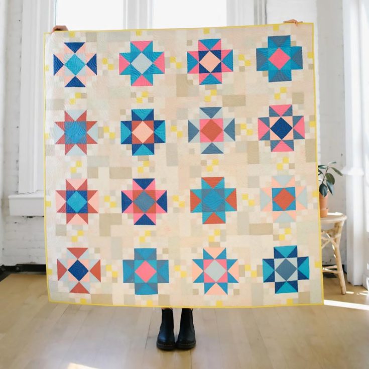 You can get your hands on this fantastic Champagne Quilt block-based pattern for a pretty reasonable price! It incorporates two quilting designs, the star and Irish chain, and it offers two design options for solid prints and fat quarter fabric. There are four quilt size options, so pick your desired one and get quilting!