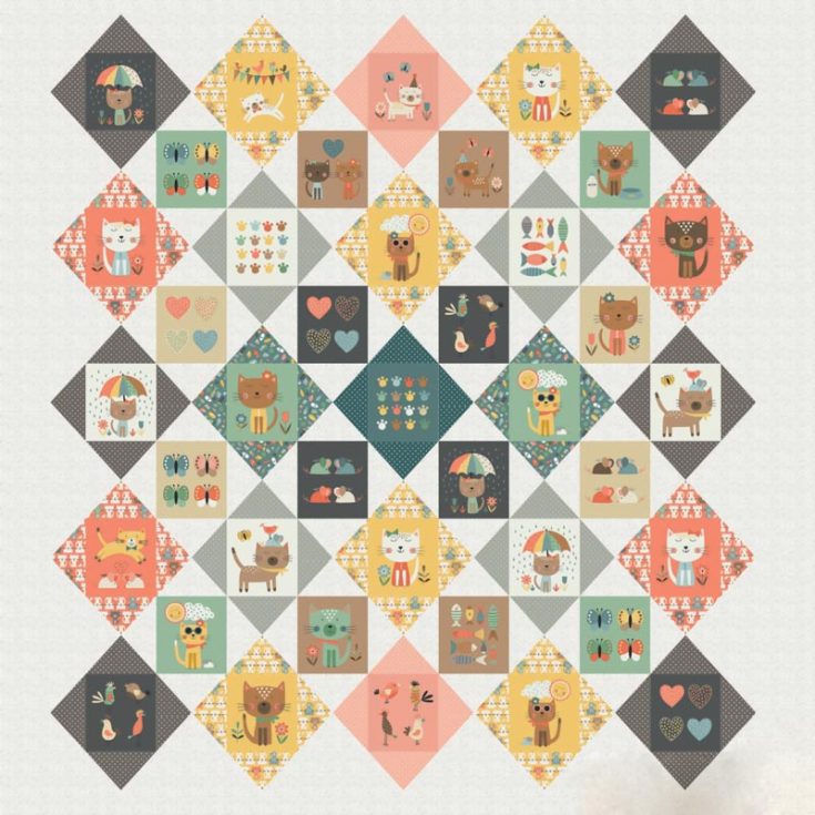 If you&rsquo;re looking for a 2-in-1 project for your bedding, then this step-by-step instructions guide is precisely what you&rsquo;ll need. This cat quilt pattern is fat quarter and fat eight friendly, and the PDF will teach you how to make a quilt that measures approximately 60&rdquo; x 64&rdquo;, including a pillow that measures 18&rdquo; x 28&rdquo;. Hence, the name &ldquo;quillow&rdquo;.&nbsp;
