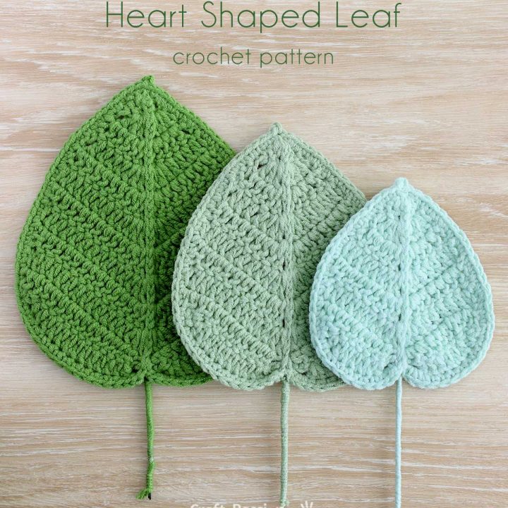Heart-shaped leaf crochet pattern in three sizes