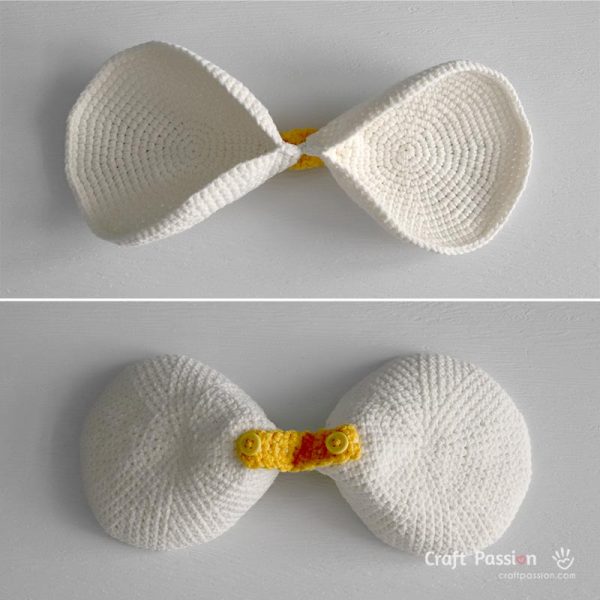 front and back of the crochet bee wings.