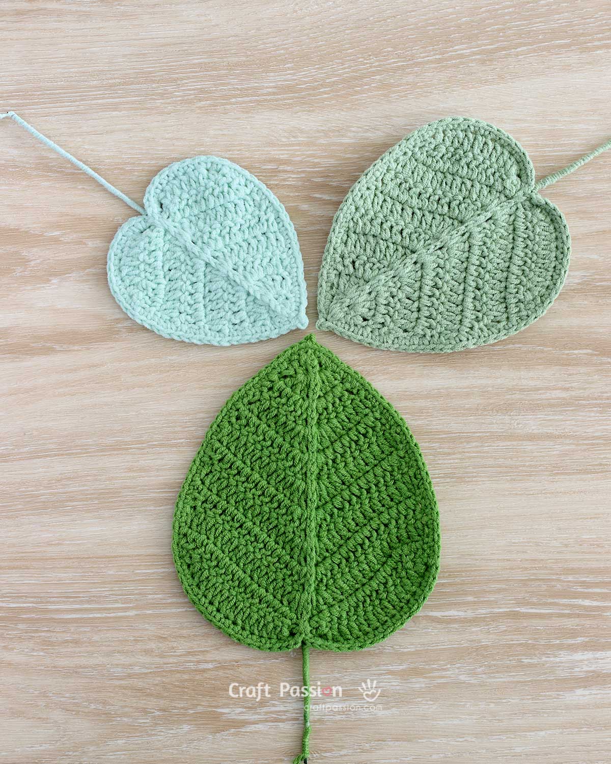 crochet cordate leaf Crochet cordate leaves with wired edges and stems
