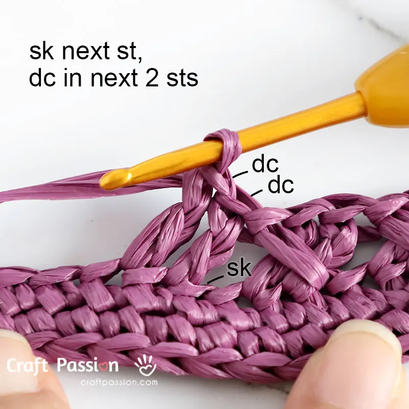 crochet cross stitch 3 how to crochet sk, dc 2, long sc cross-over cable stitch, pic 3/4
