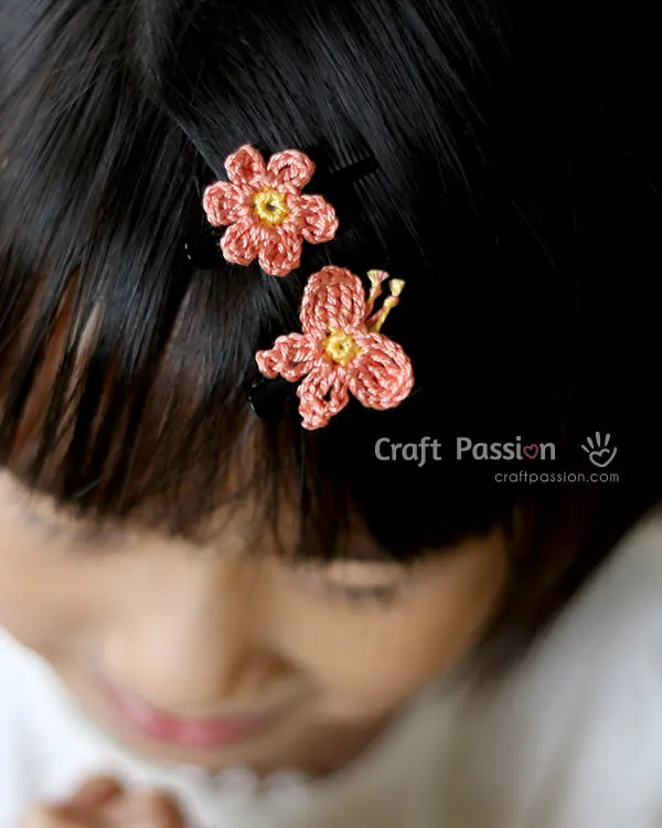crochet flower hair pin