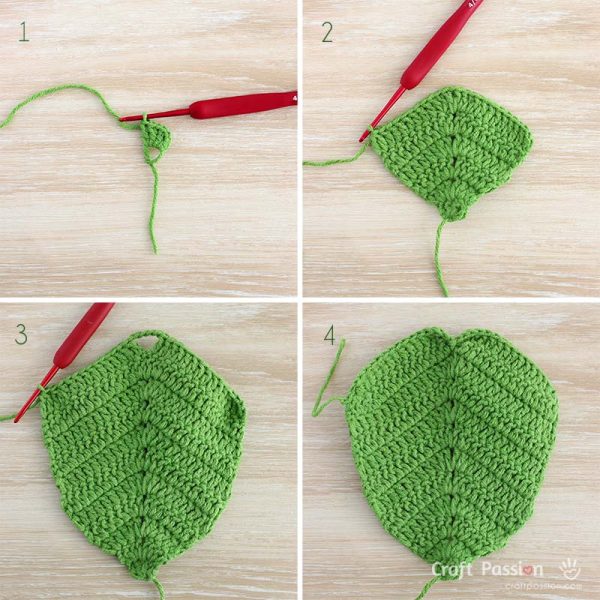 crochet leaf cordate 1 How to crochet the main heart shaped leaf step by step