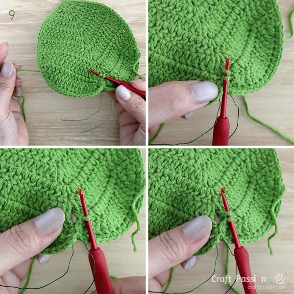 crochet leaf cordate 3 How to crochet the front midrib of a crochet leaf