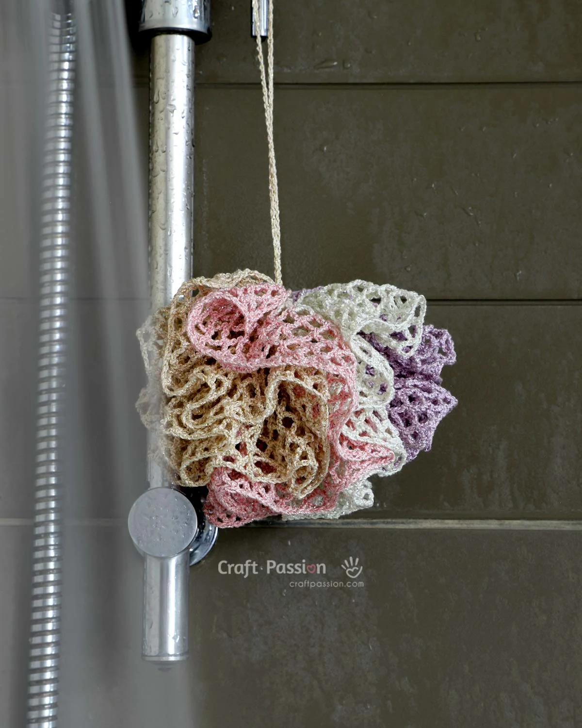 crochet shower pouf DIY your own shower scrubbie with this easy, beginner-friendly crochet loofah pattern. Great as a washcloth or bath pouf for everyday use or gifts!