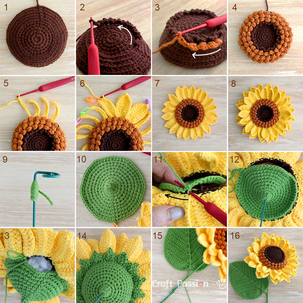 crochet sunflower full bloom pattern step-by-step photos how to crochet sunflower
