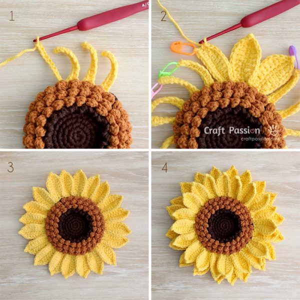 crochet sunflower petals How to crochet wired sunflower petals in two layers step by step
