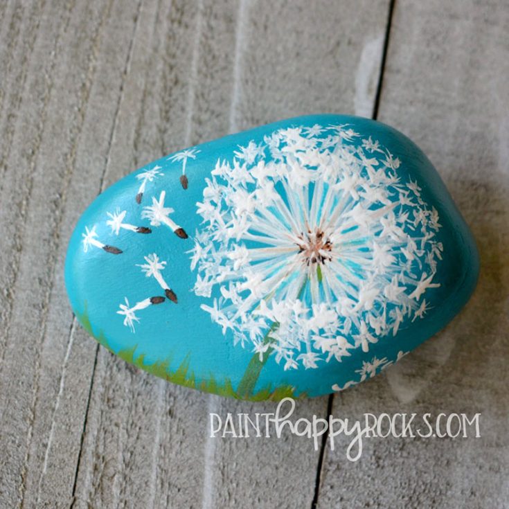 how to paint a dandelion wish rock