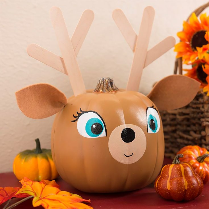 Cute ideas for painting pumpkins? We heard you! Create your cute pumpkins with this adorable Bambi pumpkin design.