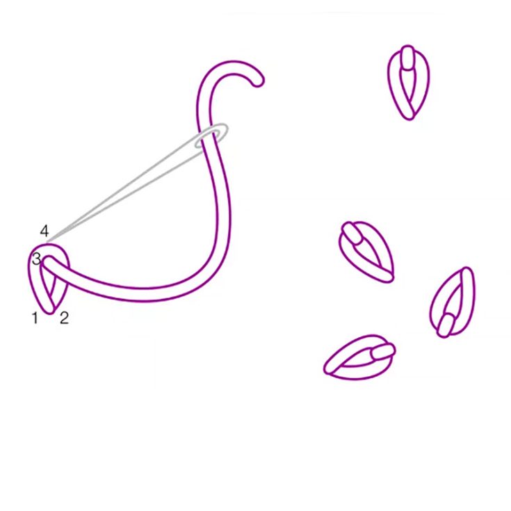 The detached chain stitch is sometimes referred to as the single chain stitch. It looks like a teardrop or flower petal shape that can be used to build into other motifs.