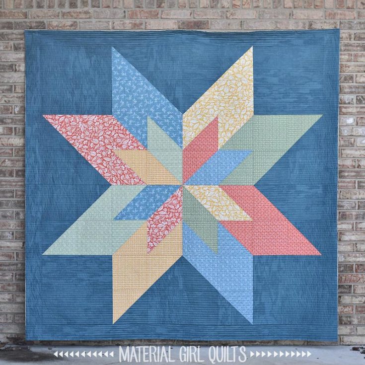 Check out this beauty of a quilt! The Double Star quilt pattern is striking, with a large star against a deep, muted blue background. It&rsquo;s impressive, manageable, and beginner-friendly, thanks to its relatively simple construction. This pattern yields an 80&rdquo; x 80&rdquo; quilt, and you can enhance its texture with straight-line quilting using the Aurufil 50 wt. Thread every &frac12;&rdquo; or so.