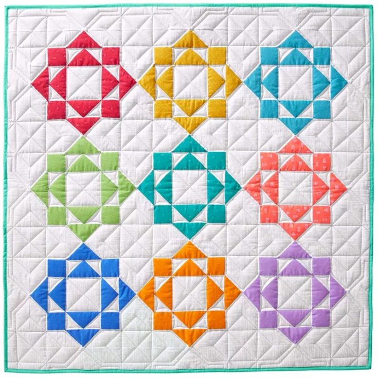 Make naptime extra cozy and cuddly with this rainbow dream catcher baby quilt pattern! This design is beginner-friendly and fit for all newborns! This pattern will bring warmth to any room using bright and tonal fabrics, and the finished size is 42 &frac12;&rdquo; x 42 &frac12;&rdquo;.