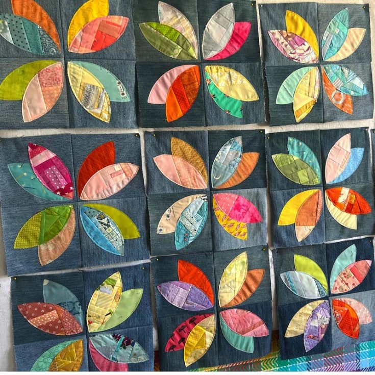 Upcycle your old denim clothes by turning them into a gorgeous and unique quilt! By following this tutorial, you'll learn how to do a quilt-as-you-go method with the raw edge applique for the orange peel to make your design stand out! Isn't it stunning?&nbsp;