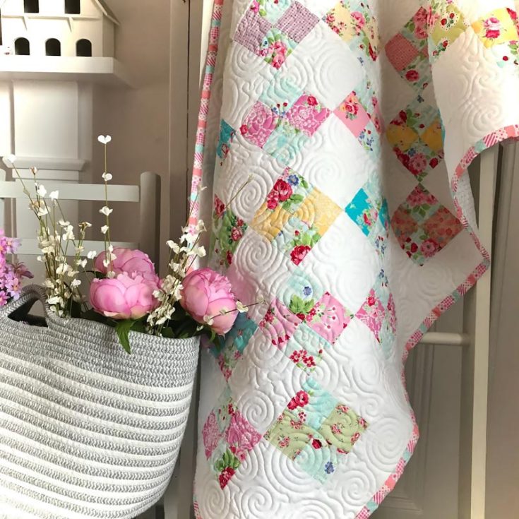 Lastly, look at this stunning, feminine, and sweet quilt pattern from Etsy. The Easy Four Patch quilt is inexpensive and offers such a cozy design that it makes you want to snuggle in! This 46 &frac12;&rdquo; x 54 &frac12;&rdquo; quilt is so easy to make as it involves simple patchwork techniques, and it&rsquo;s the ideal quilt for spring and summer.
