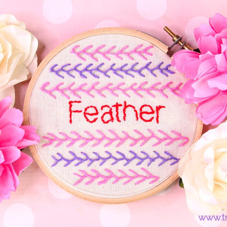 The feather stitch is a delicate form of chain stitch commonly used in plant embroidery. It's a great stitch to create the shape of branches, twigs, vines and water plants.