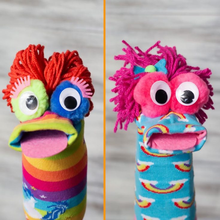 Learn to make these vibrant and adorable sock puppets at home! The construction is simple and only requires basic craft supplies such as cardboard, felt, and googly eyes. Just be careful when using the hot glue.