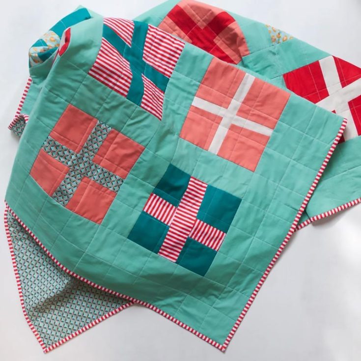 For a reasonable price, you can purchase this beginner quilt project that comes with instructions for 5 different sizes: crib, lap, throw, full, and queen! It's perfect to make around the upcoming holiday season, and this modern Christmas quilt uses a basic improv technique to add quirkiness. It's fat quarter-friendly, so give it a go!&nbsp;
