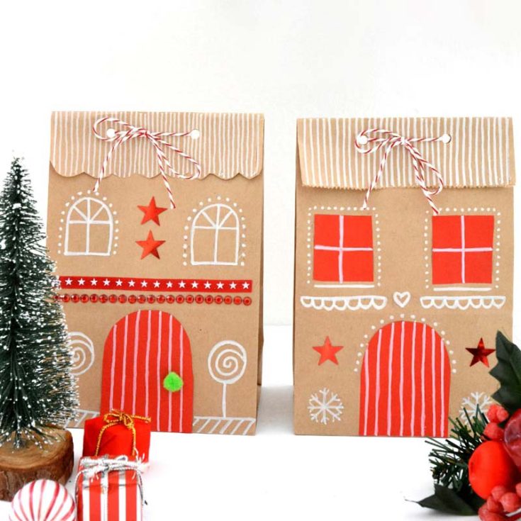 If you&rsquo;re looking for more gingerbread house gift bag ideas, here is another fun design! With the adorable windows and trims, these gift bags are perfect for adding a bit of magic to your Christmas gifting!