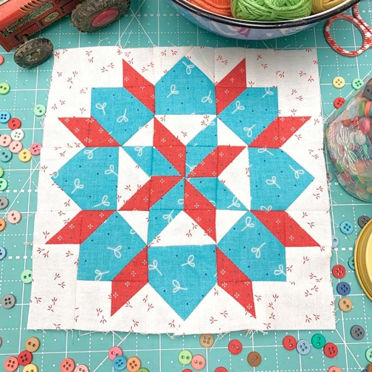 Learn to sew this intricate Grandma's Star quilt block with this helpful guide! This block has quite a few segments, so be patient and careful as you sew and piece together each segment!