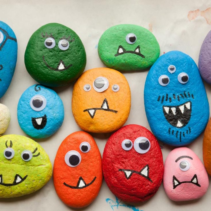 Take rocks you can find on your front porch or backyard and turn them into silly monsters. With different-sized googly eyes, paint, or size, watch them attract people and steal their hearts. Join in on the monster-making fun!