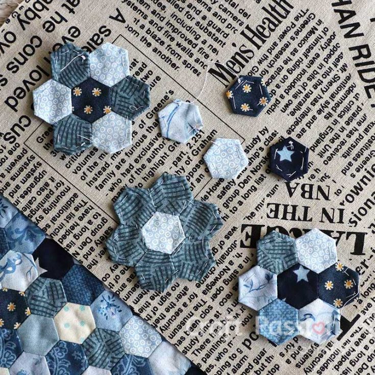 If you wish to sew the Hexagon Flower Quilt Block in the traditional way, here is the English Paper Piecing method. We used mini hexagon templates to make these small hexagon flowers. This is a perfect flower applique for small sewing projects.