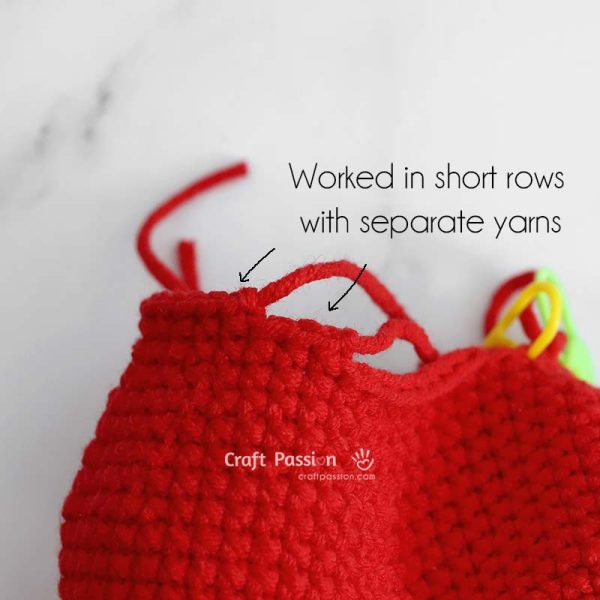 Adding a new yarn strand with slip knot for short-row shaping