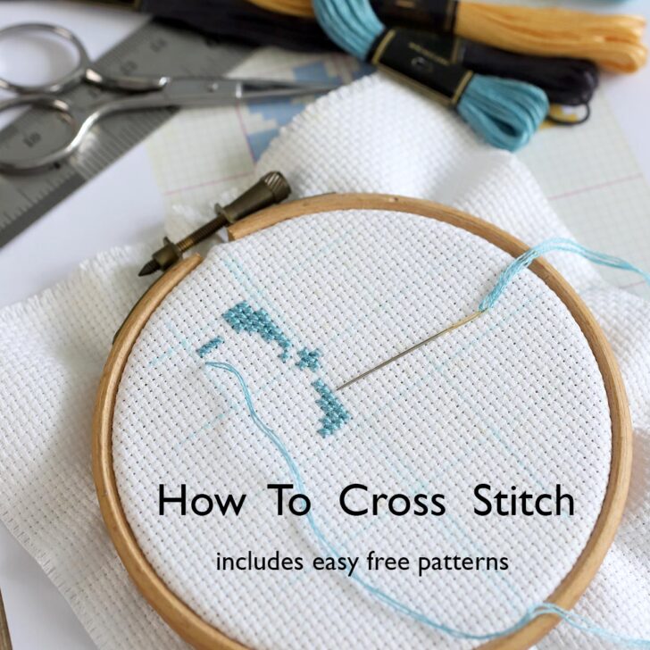 A beginner guide on how to sew cross stitch, includes 29 simple free patterns