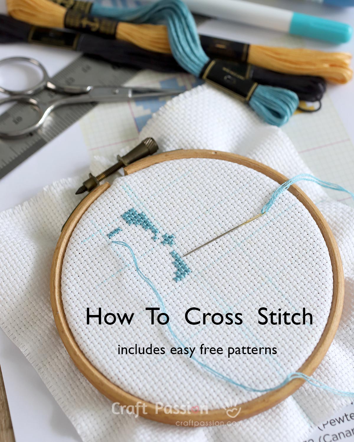 A beginner guide on how to sew cross stitch, includes 29 simple free patterns