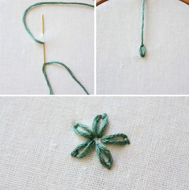 This lazy daisy chain stitch is also known as a detached chain stitch. It is used for filling in decorated borders or creating tiny flowers. This tutorial guides you on this stitch and it also introduces you to variations of this stitch.