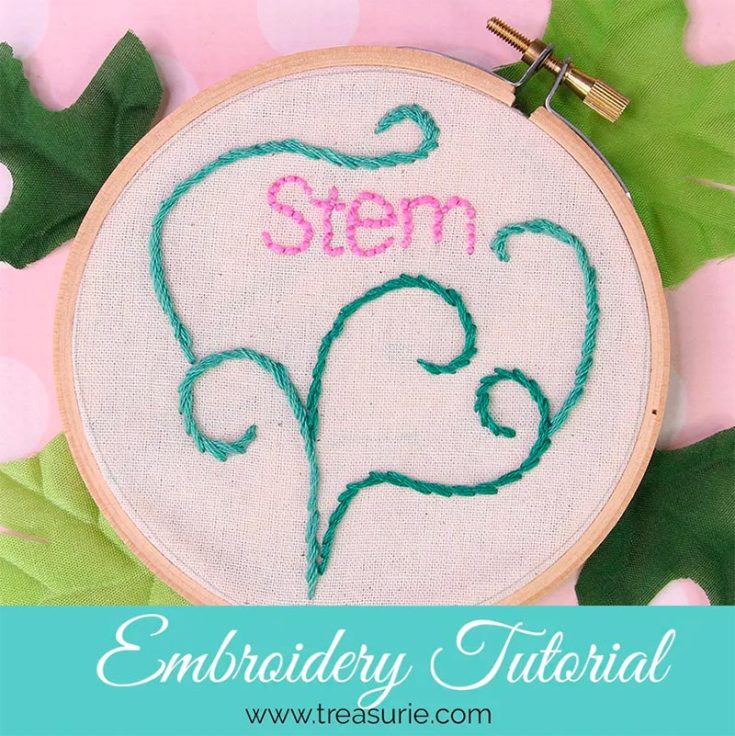 The stem stitch embroidery makes a beautiful line stitch. It makes a rope-like line that varies in thickness depending on the thread you use.