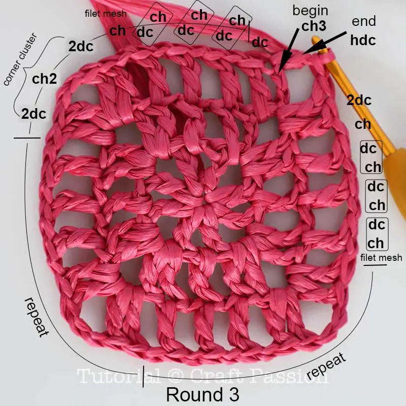market bag round3 filet crochet mesh granny square bag