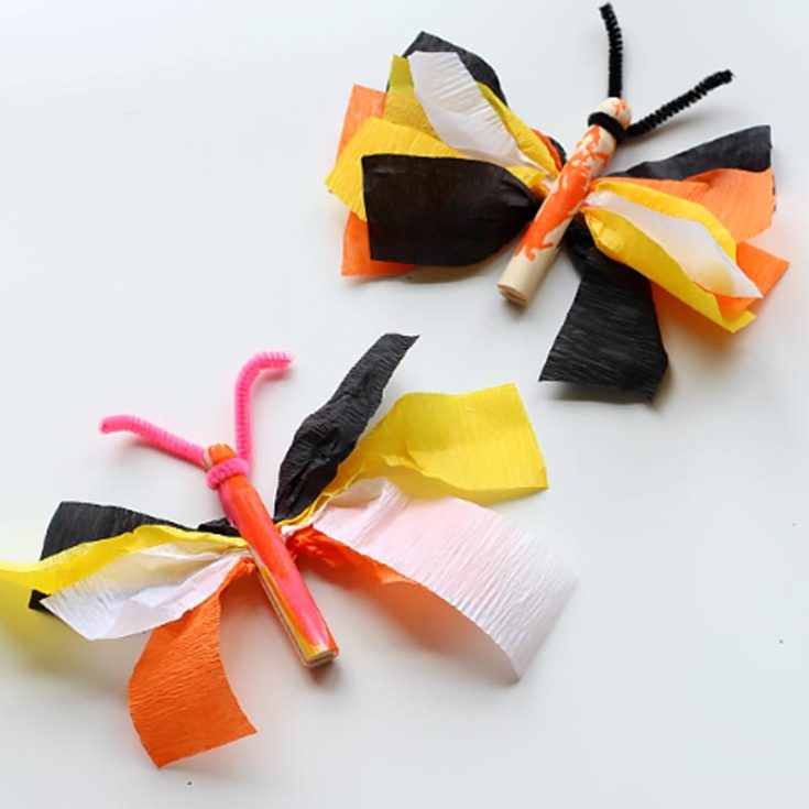 Use this opportunity to teach your kids about the glory of Monarch Butterflies. They're so simple to craft and made of wooden pegs and party streamers.